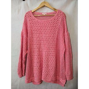 Maurices Pink Long Sleeve Open Knit Cotton-Blend Round Neck Sweater Size 3